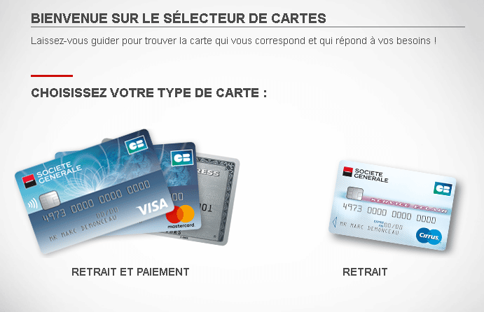 Service de sélecteur de cartes bancaires de la Société Générale