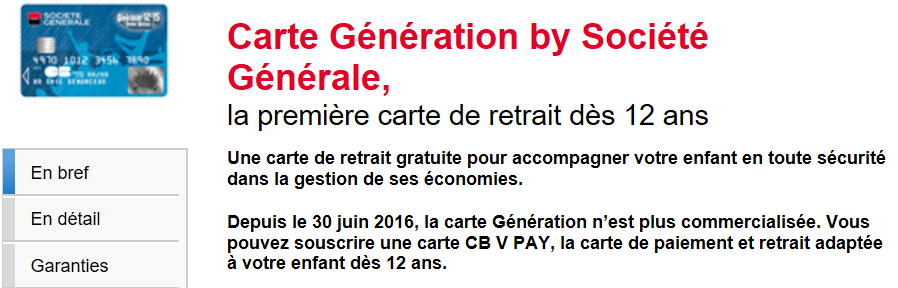 Carte Génération by Société Générale