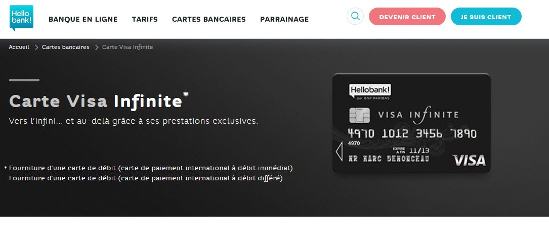 condition hello bank! visa infinite