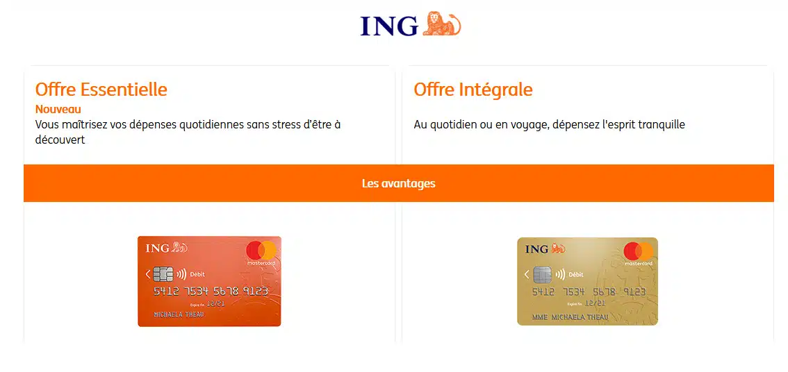 Les cartes de paiement gratuites d'ING