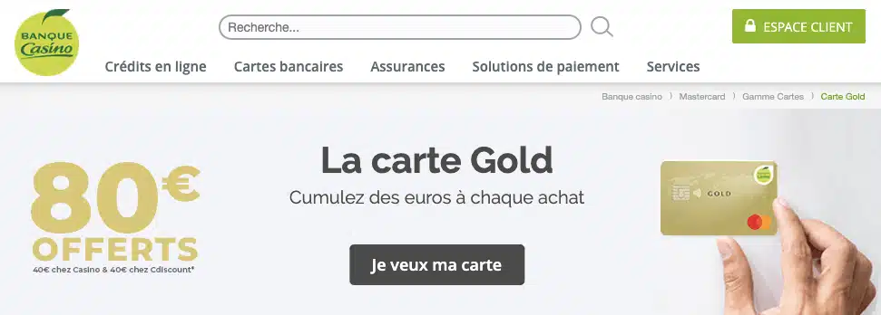 carte Gold gratuite Banque Casino
