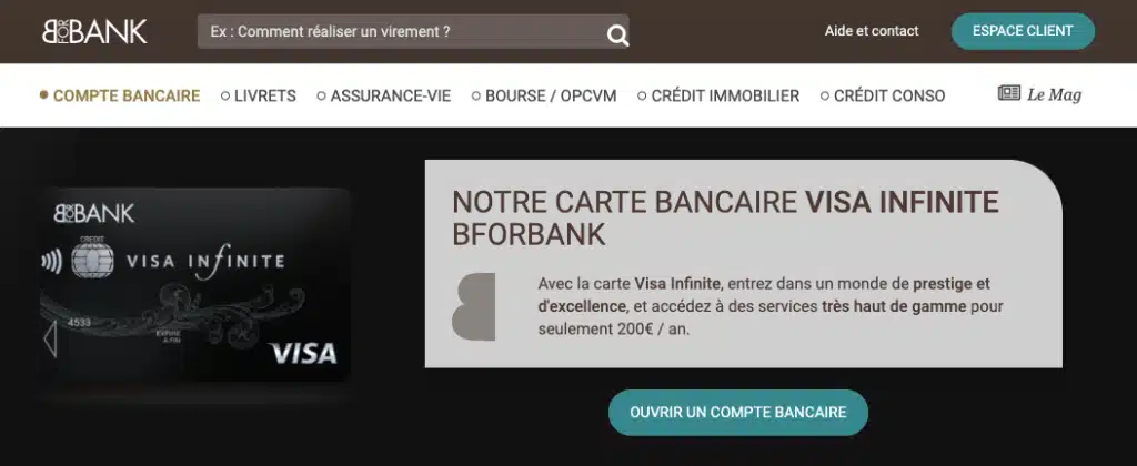 carte bancaires prestigieuse Visa Infinite BforBank