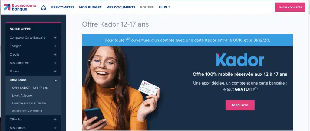 carte bancaire mineur Kador