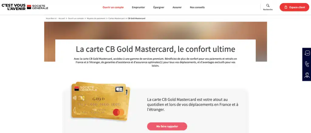 Carte Gold Mastercard avec prime de bienvenue société générale