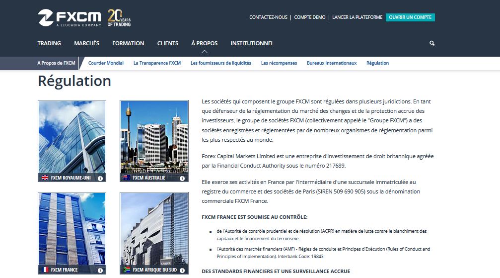 regulation avis fxcm