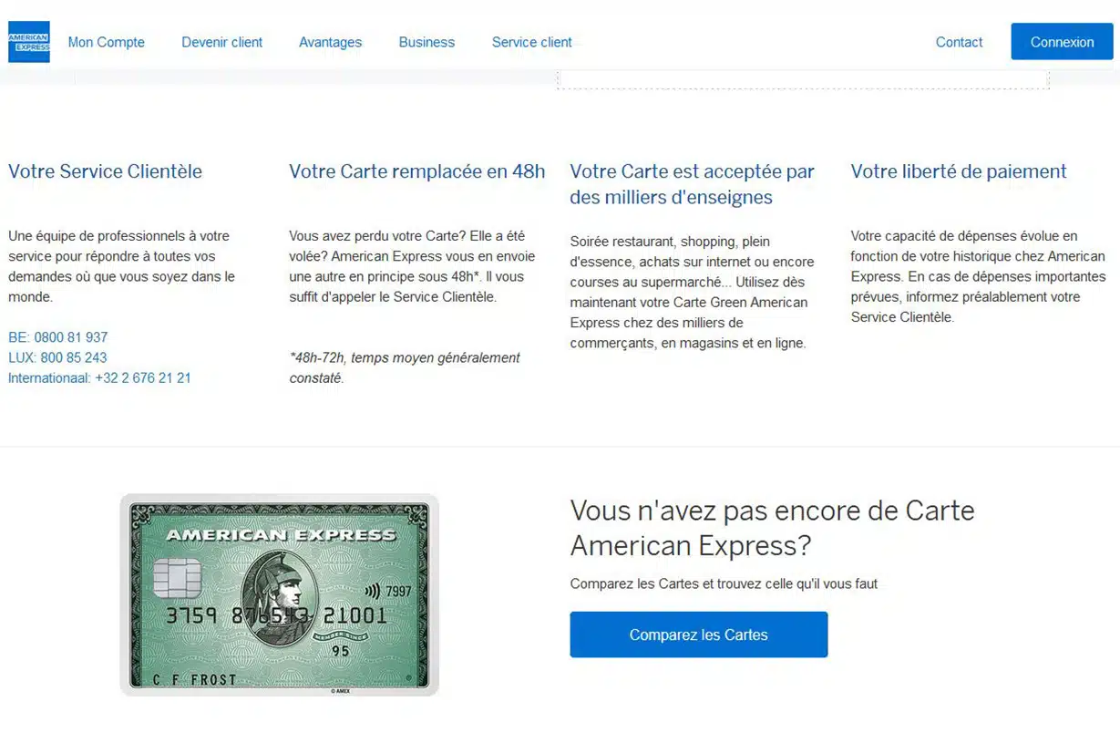 Green American Express avis : les services