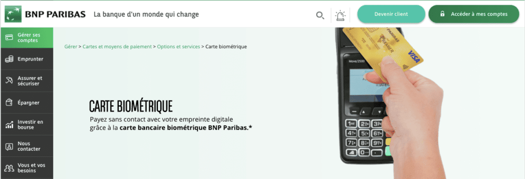 carte bancaire biométrique bnp
