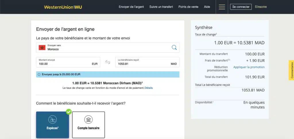 Avis Western Union : mode de paiement