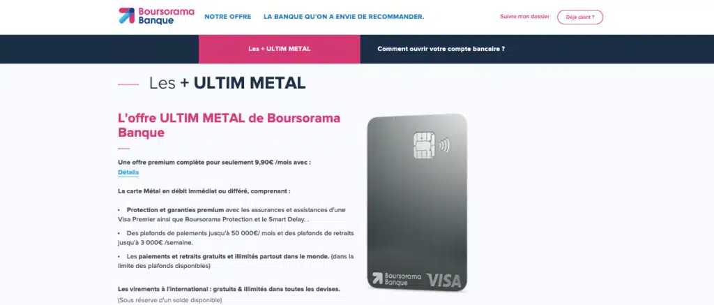 Code offre Boursorama Banque Ultim Metal