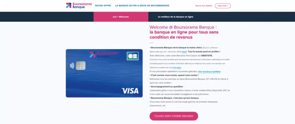 Avis carte Welcome Boursorama Banque conditions d'obtention