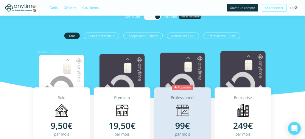Qonto ou Anytime sur les tarifs ?