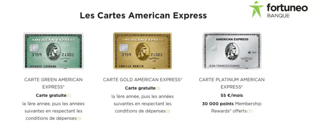 Différences cartes amex fortuneo