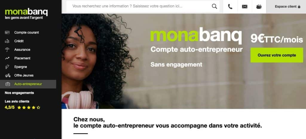 Banque pour auto-entrepreneur Monabanq Pro
