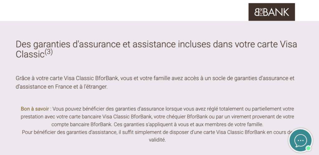 Bforbank visa classic avis assurances assistances