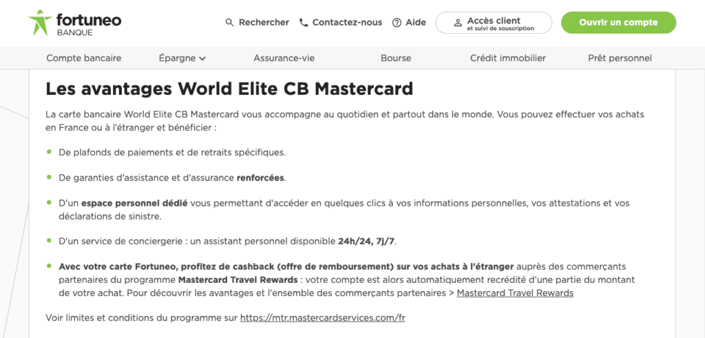 Fortuneo World Elite Mastercard avis