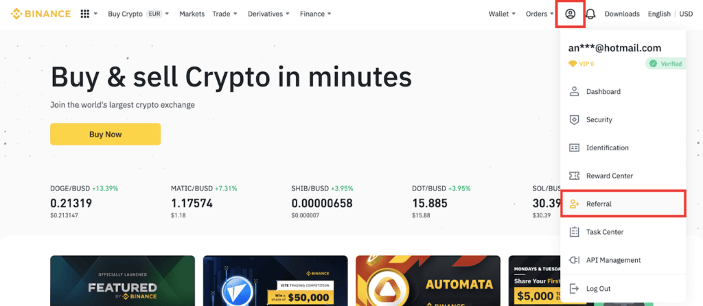 Parrainage Binance code 
