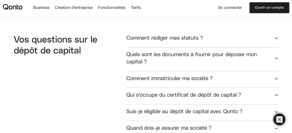 Depot de capital compte bancaire en ligne création entreprise