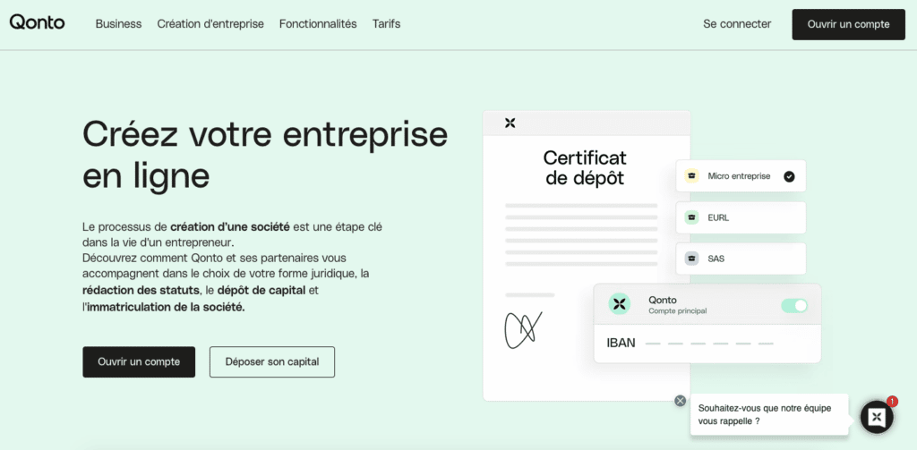 Compte pro avec création d'entreprise