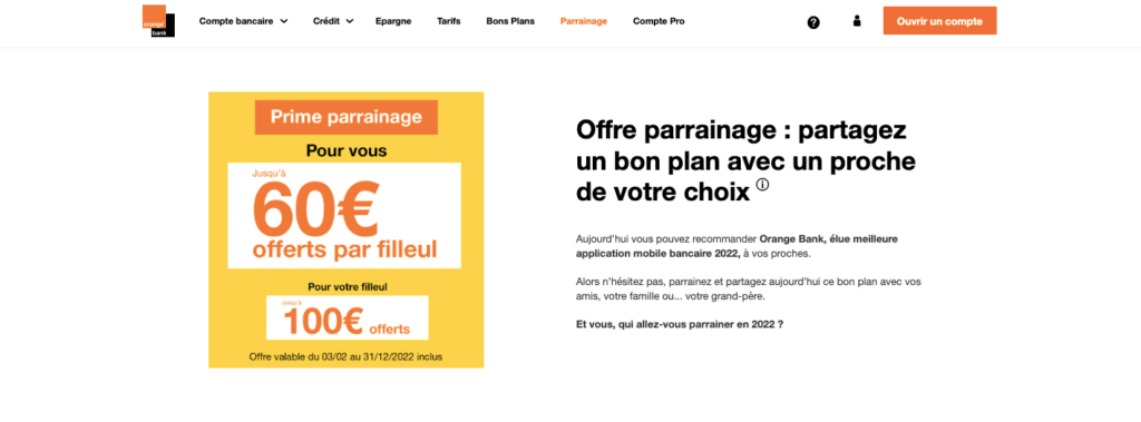 Offre 100€ parrainage Orange Bank