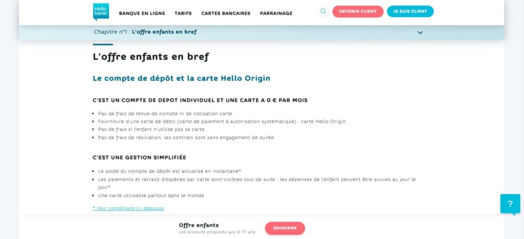 Compte mineur Hello bank!
