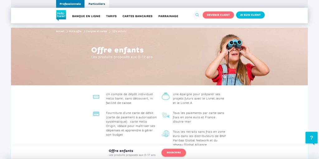 Compte mineur Hello bank!