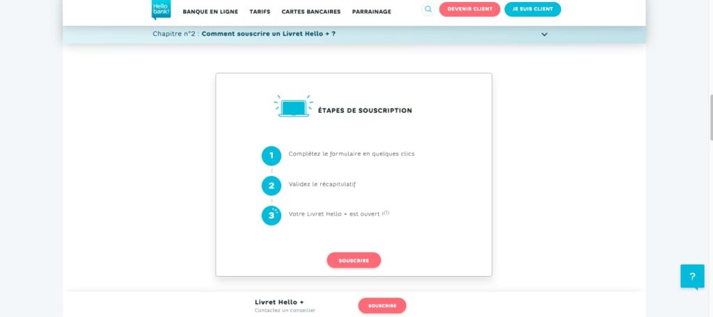 Ouvrir livret Hello bank!