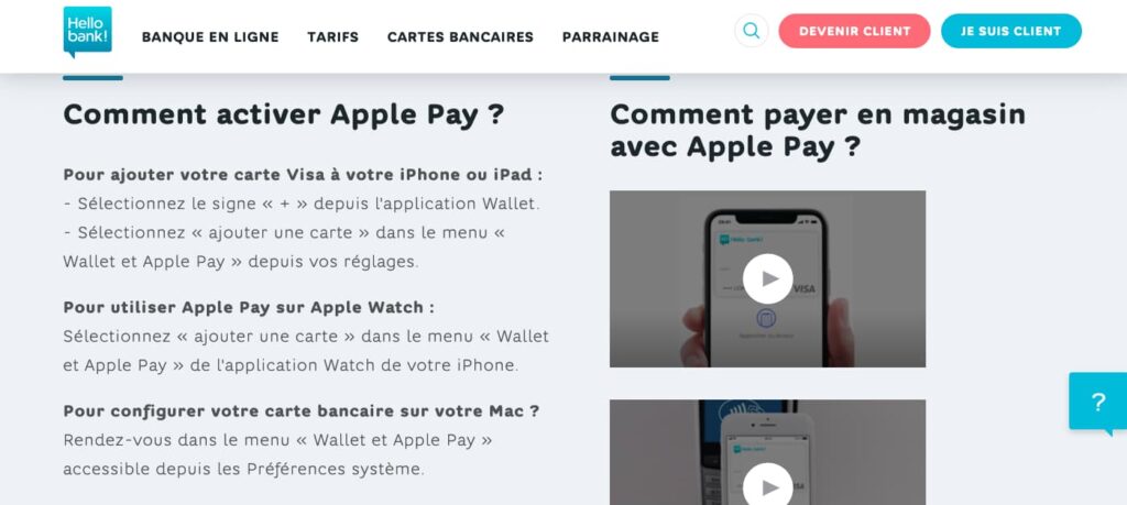 Apple Pay Hello bank! plafond