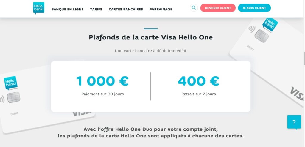 Comment modifier plafond Hello bank!