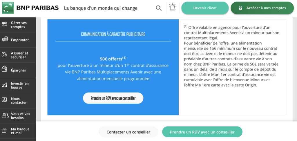 BNP assurance vie 50 euros