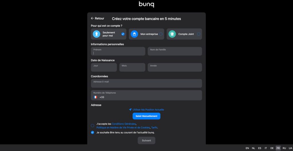 Conditions ouverture compte bunq