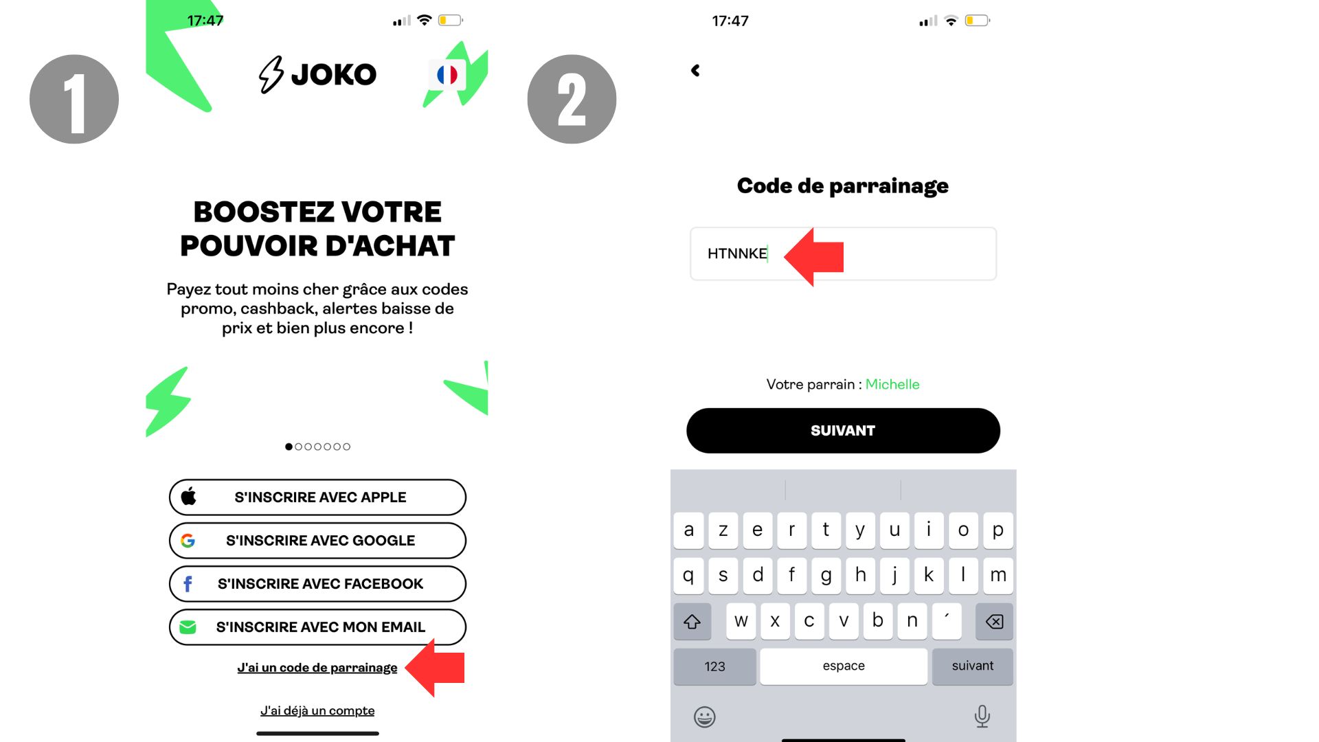 mettre un code de parrainage 