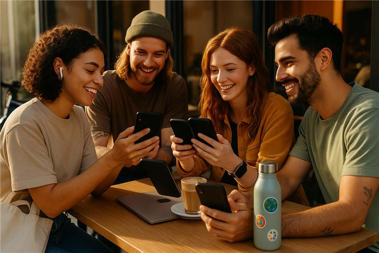 Des Gens face Smartphone