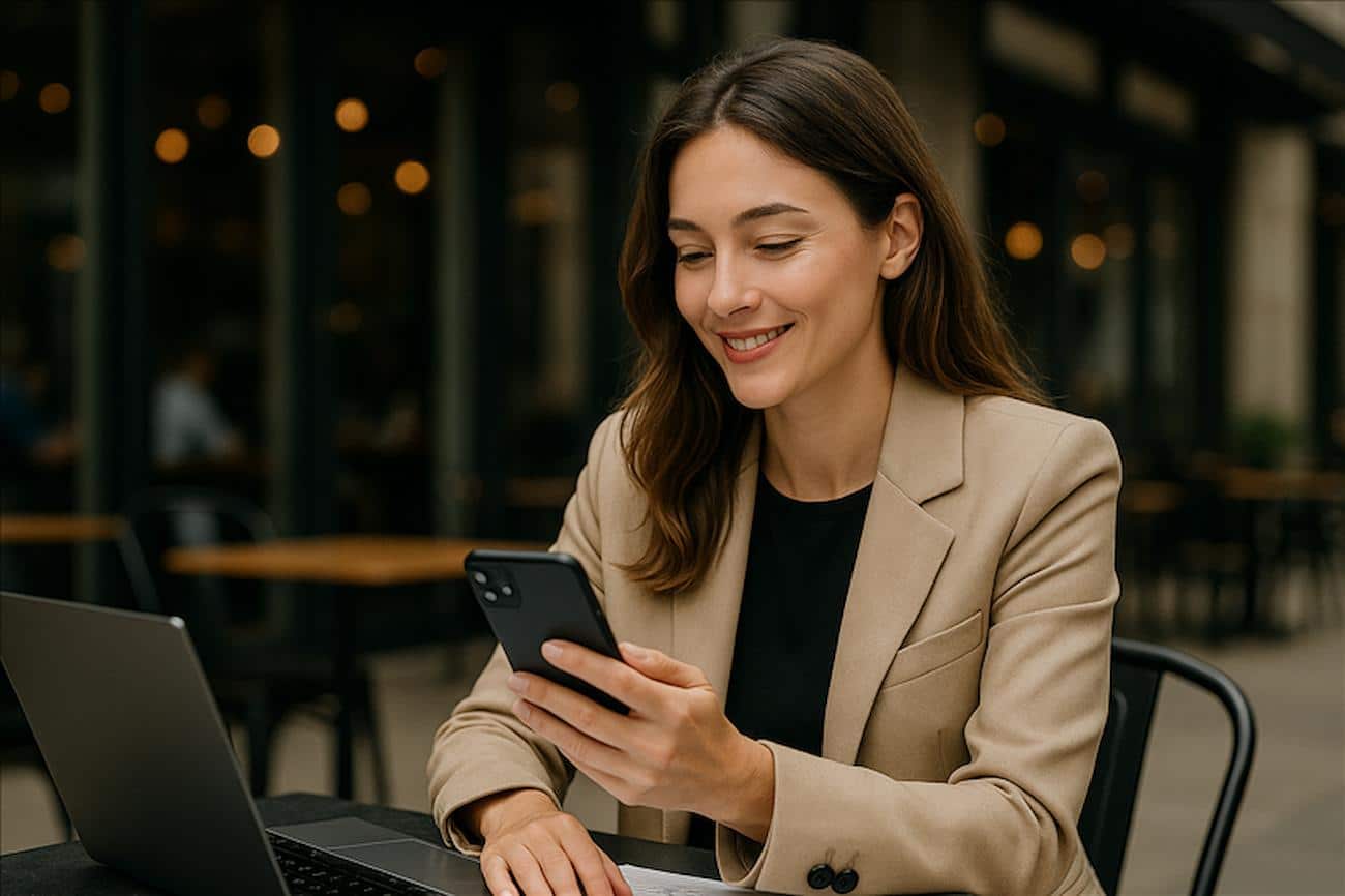 Femme Contente Smartphone