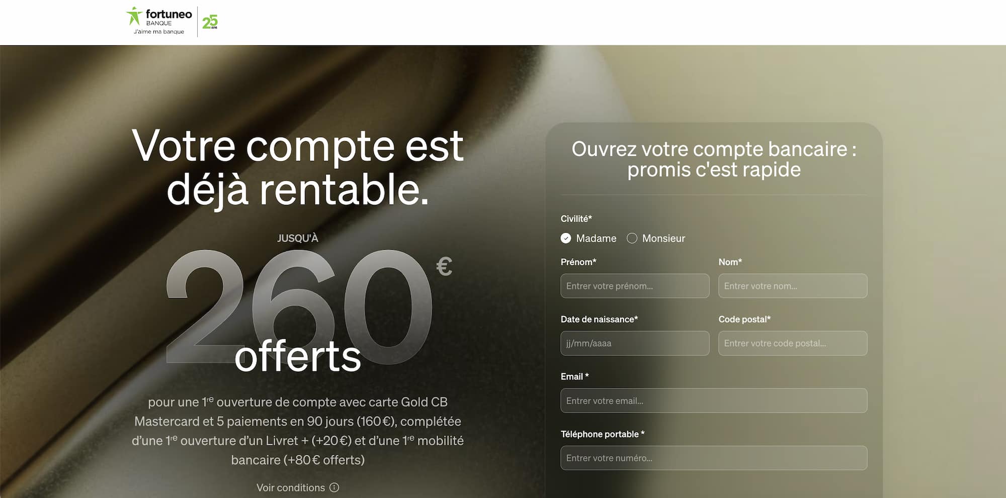 Fortuneo 260€ offerts