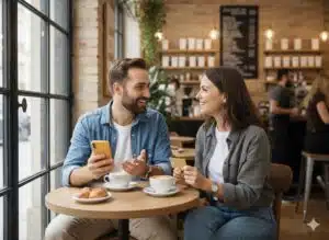 couple heureux café