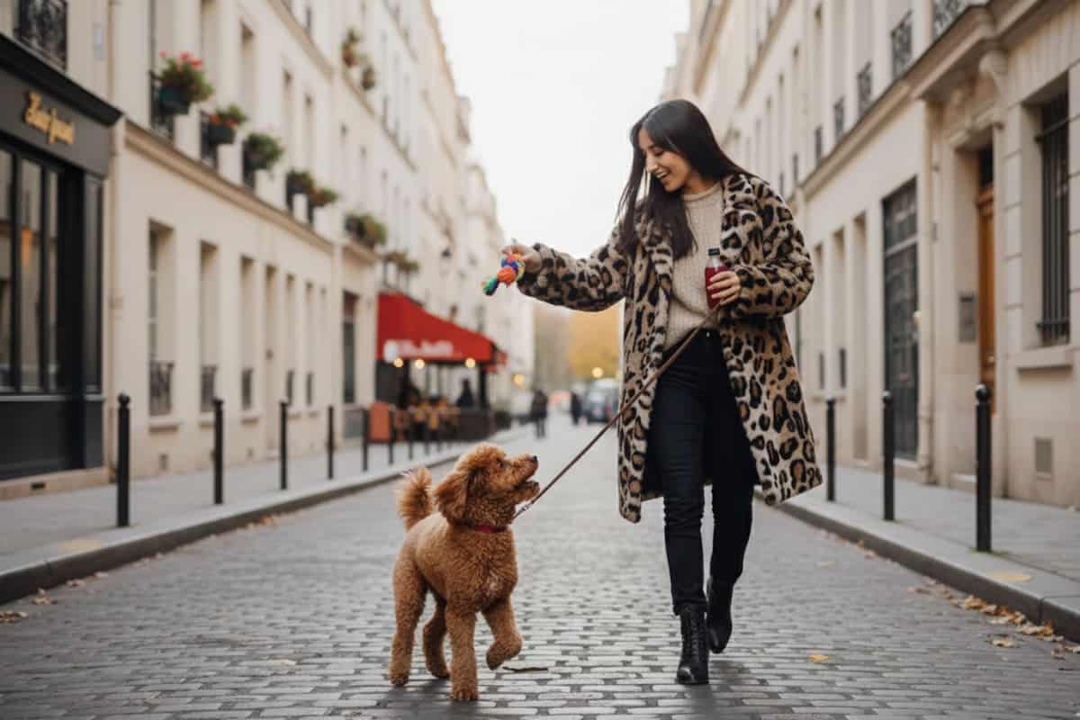 Femme balade son chien paris