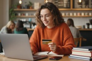 etudiante-payant-en-ligne-avec-carte-visa-premier