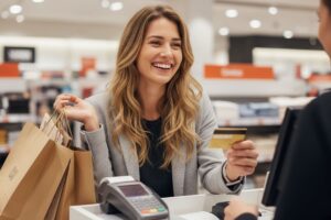 Banque : Carte Visa Premier à 0€ + 80€ Offerts, l'Offre Folle du Moment ! femme-faisant-du-shopping-avec-carte-visa-premier