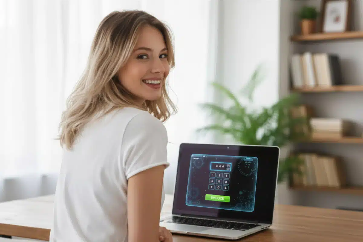 femme ordinateur coffre fort numérique