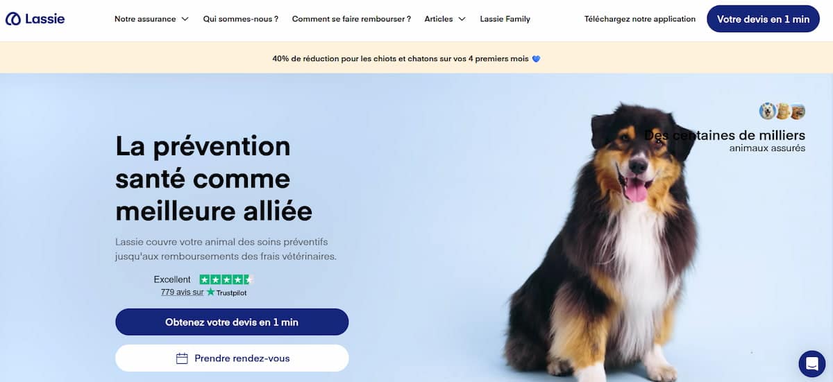 Offre Lassie -40% sur les 4 premiers mois pour chiots et chatons