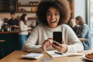 Assurance-vie Green-Got : 0% de frais cachés, comment ça marche vraiment ? femme-dans-coffee-shop-qui-ouvre-assurance-vie