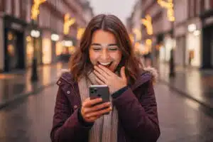 Banque en ligne : vous avez jusqu'à ce soir pour obtenir 180€ ! femme-dans-la-rue-decembre-qui-decouvre-offre-boursobank