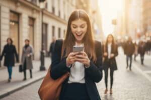 Banque : dernière chance pour une obtenir une prime à 3 chiffres ! femme-dans-paris-qui-decouvre-offre-bancaire-urgente