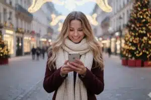 Banque en Ligne : Cette Prime XXL revient pour cette Fin d'Année ! femme-noel-rue-contente-prime