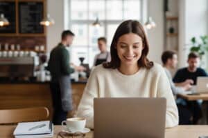 femme heureuse freelance comptabilité