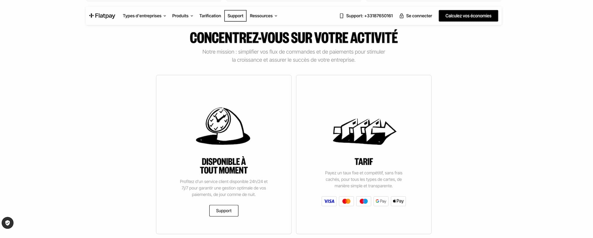 Flatpay — assistance 24 h/24 et 7 j/7, taux unique 1,29 %