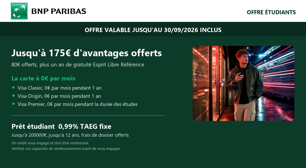 Offre de bienvenue étudiant BNP Paribas