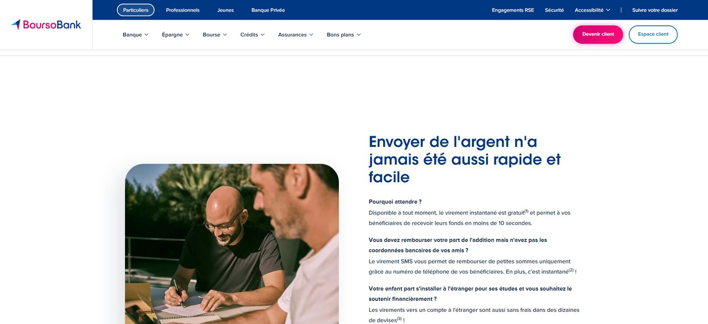 Virement instantané gratuit BoursoBank