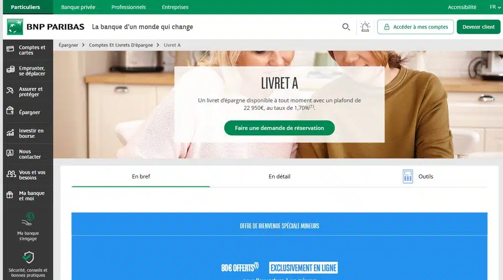 Conditions Livret A BNP