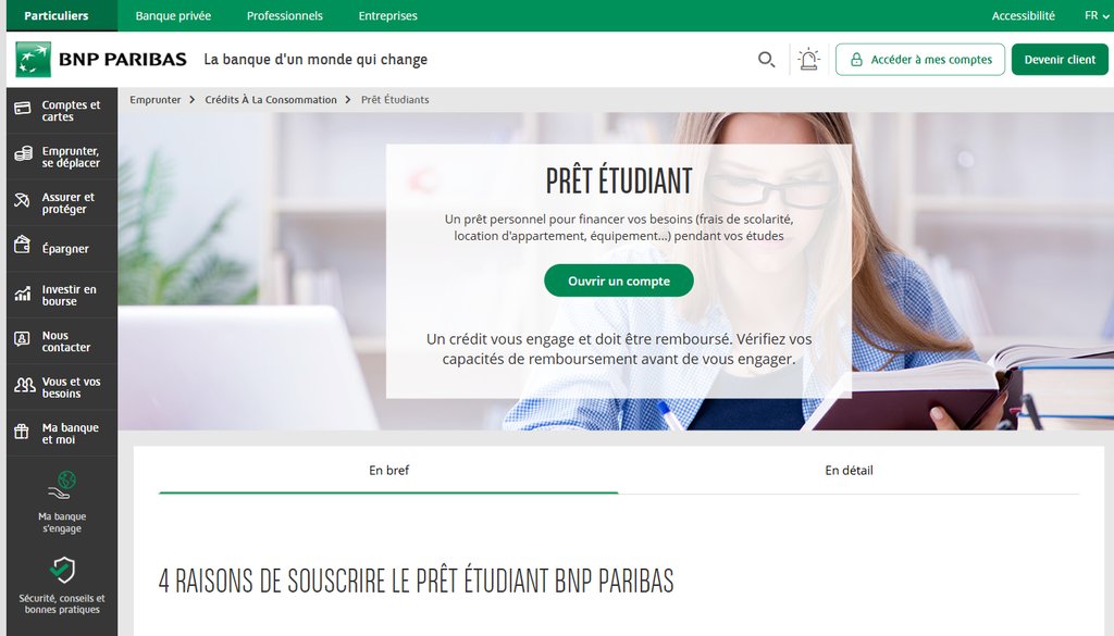 Prêt étudiant BNP Paribas : jeune homme à lunettes qui lit des documents
